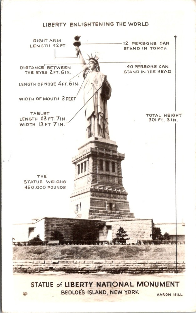 1943 Statue of Liberty RPPC Postcard NYC National Monument Vintage