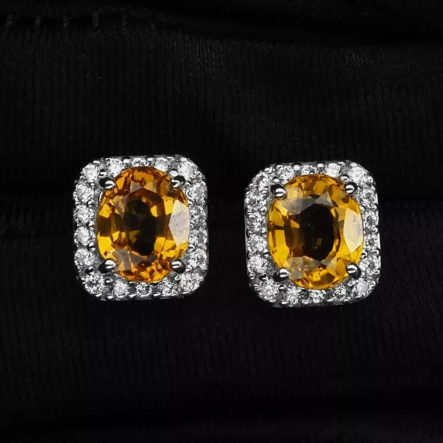 2Ct Oval Cut Simulated Citrine Unisex Christmas Gift Stud 14K White Gold Plated