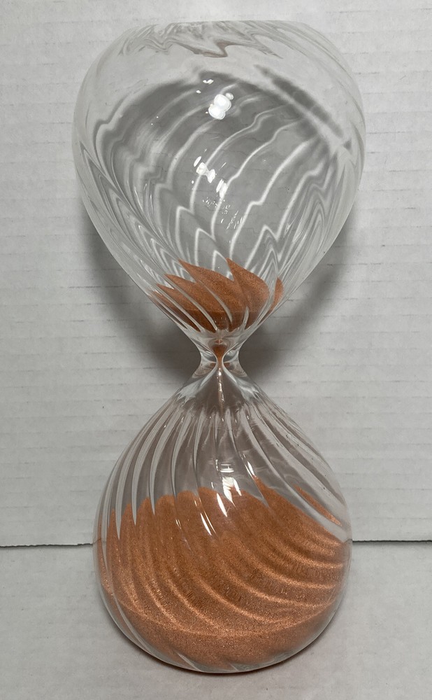 Vintage MCM Swirl Glass Hourglass Pink Sand Timer 8