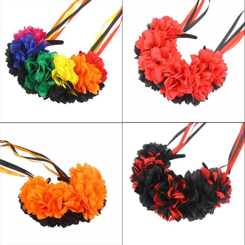 Halloween Flower Ribbon Headband Contrast Colorful Festival Party Dress Up