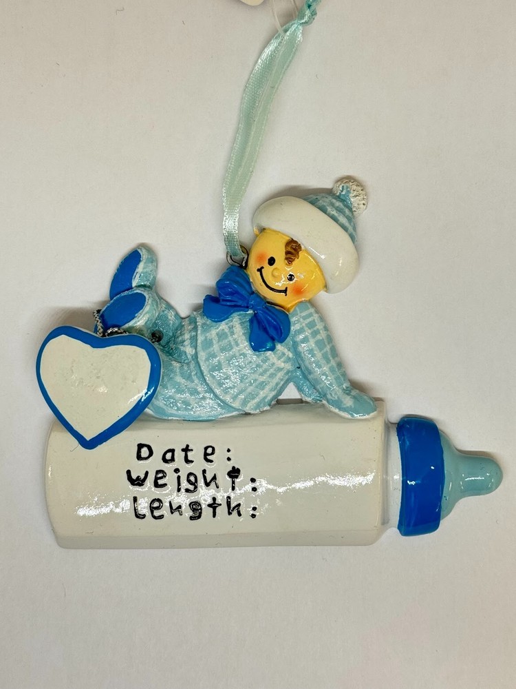 Personalized New Baby Boy Bottle Special Delivery Xmas Ornament Name and Info