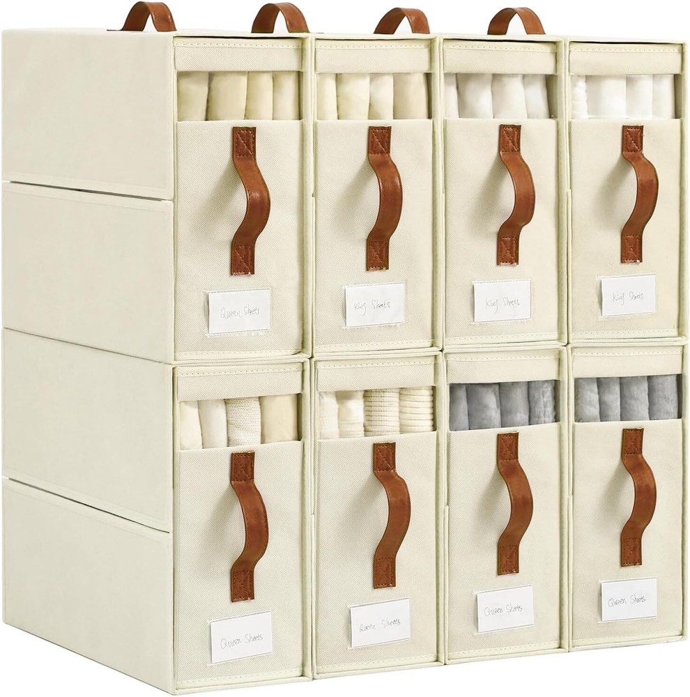 8-Pack White Linen Closet Organizers for Efficient Storage Solutions