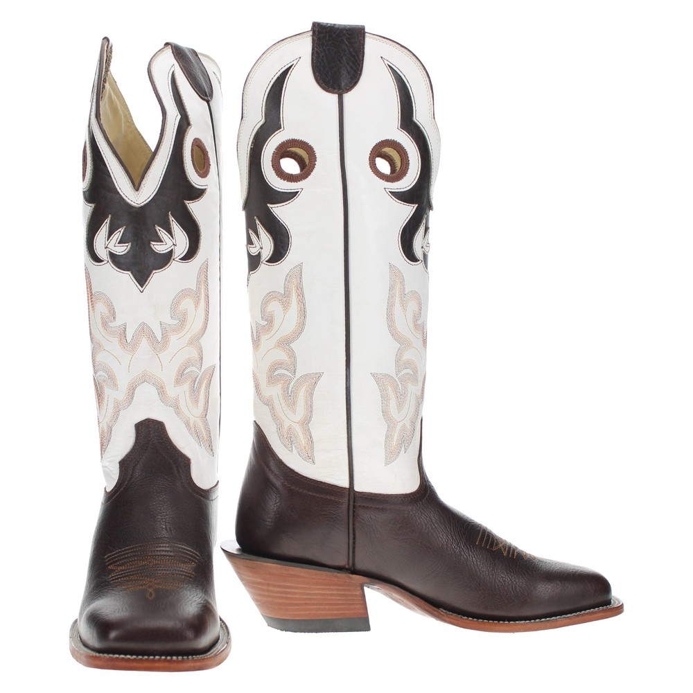 Hondo Men's Genuine White/Brown Leather Square Toe Cowboy Boots BUY NOW FOR 149!-image