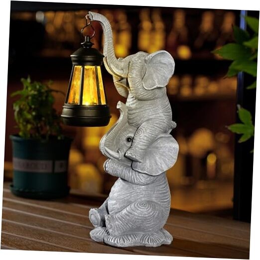 Solar Elephant Garden Statue with LED Lights - Waterproof Outdoor Decor for