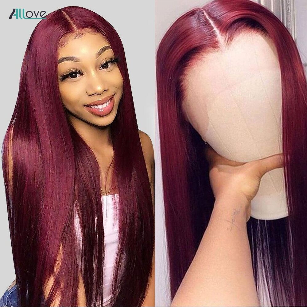 99J Burgundy 13x4 Lace Front Human Hair Wigs Brazilian Straight For Women Remy