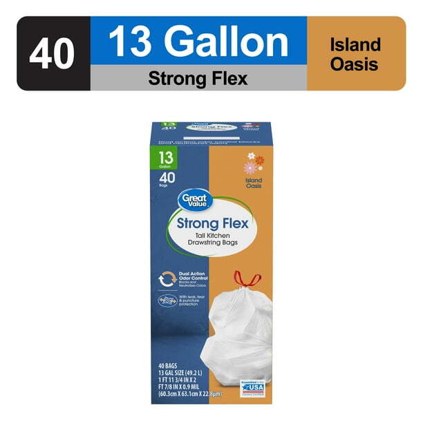 Great Value Strong Flex 13-Gallon Trash Bags Island Oasis, 40 Count