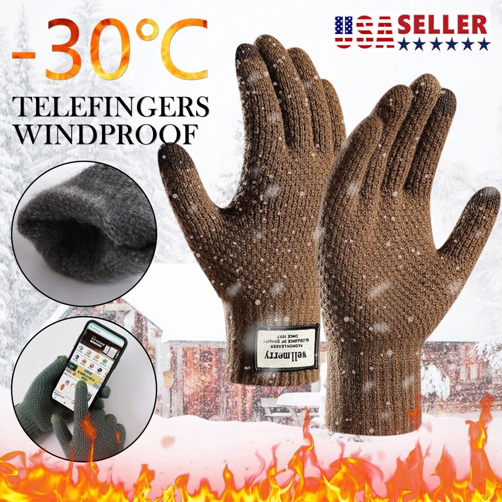 Men Women Winter Snow Gloves Windproof Warm Thick Knit Thermal Insulated Gift US
