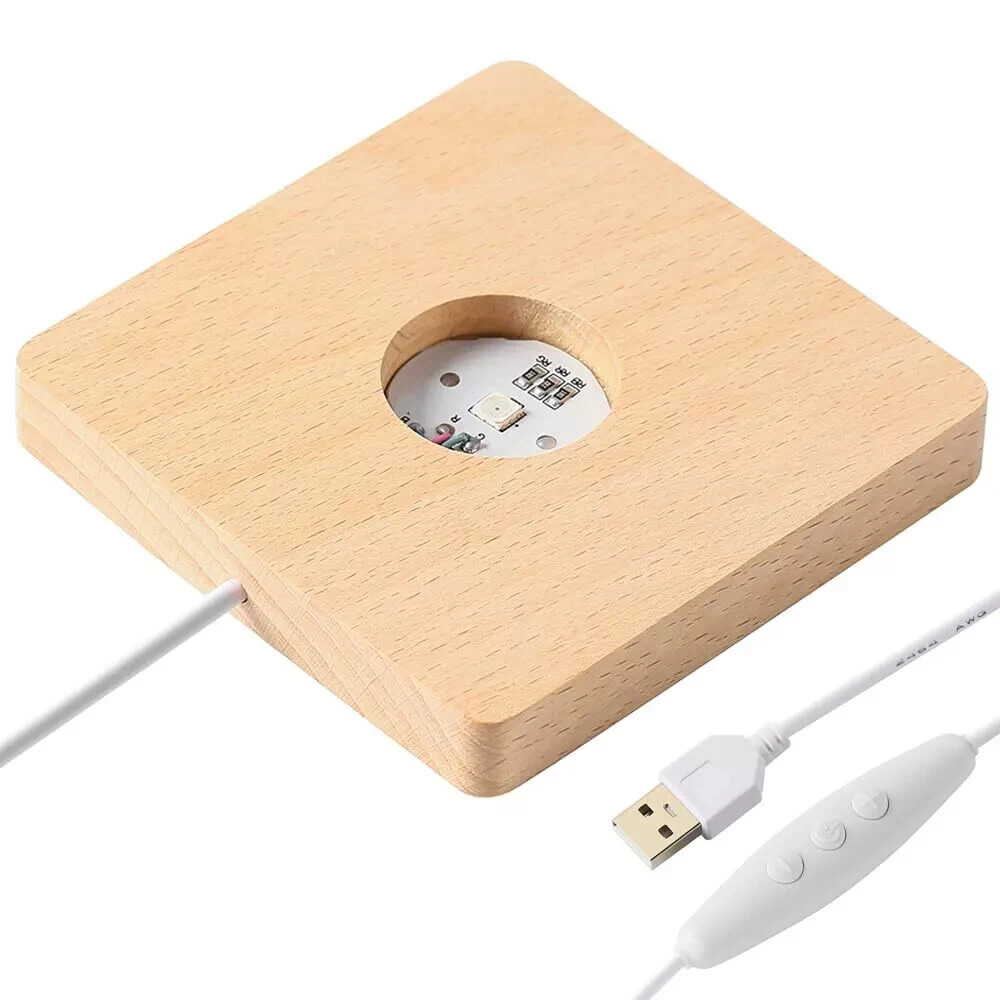 Wooden LED Light Base for Acrylic Resin Crystal Glass Art Lighted Display Stand
