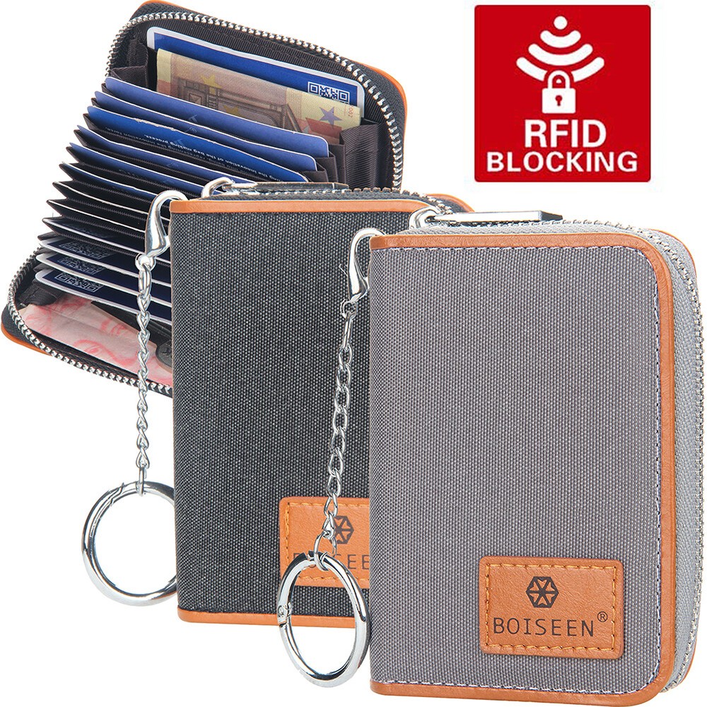 Credit Card Wallet Zipper Card Case Holder for Men Women RFID Blocking Key Chain-image