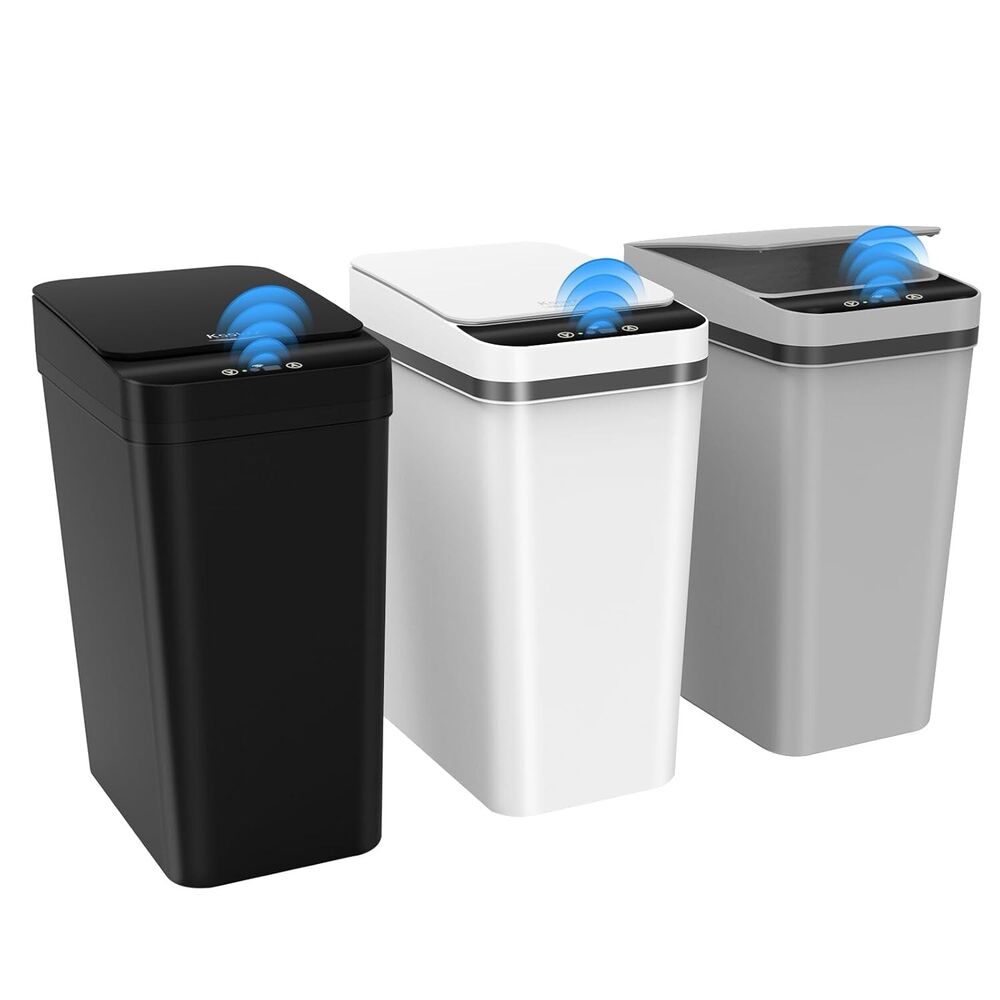 Compact Touchless 3-Pack Trash Bins - 2.5 Gallon Motion Sensor Design