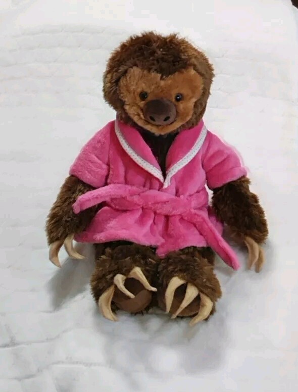 Build a Bear Sloth Brown Plush Attachable Hands & Feet 2015 w/ Pink Dot Robe