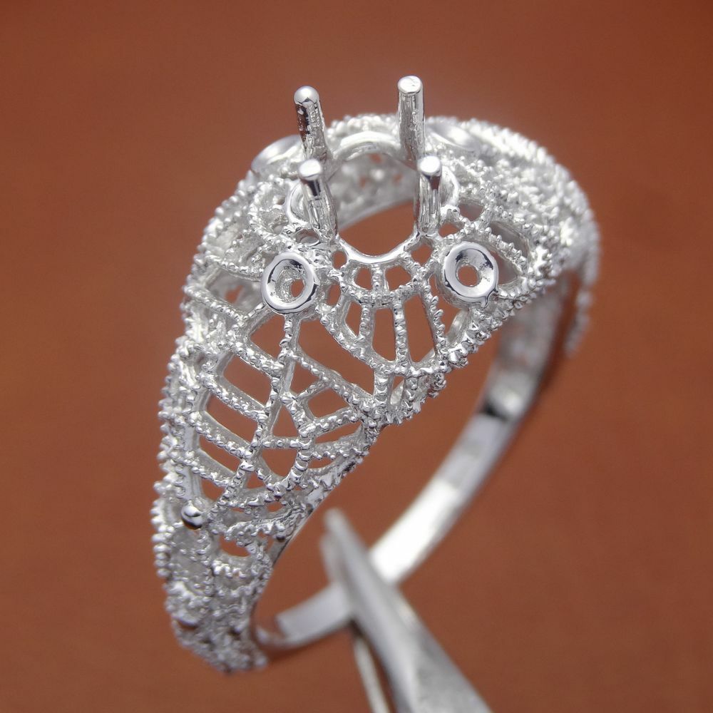 Vintage Antique Sterling Silver 925 Engagement Ring 5mm Round Cut Fine Jewelry  