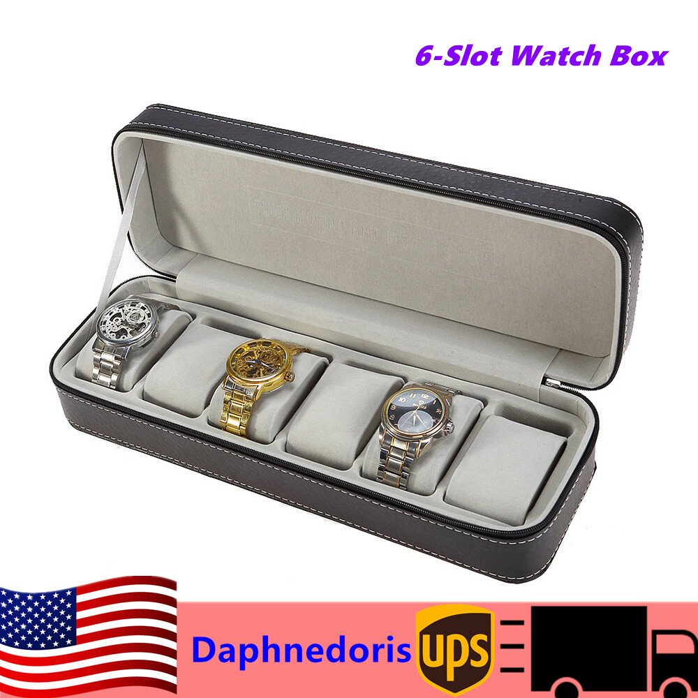 6 Slots Watch Pouch Organizer Box PU Leather Jewelry Display Travel Case USA