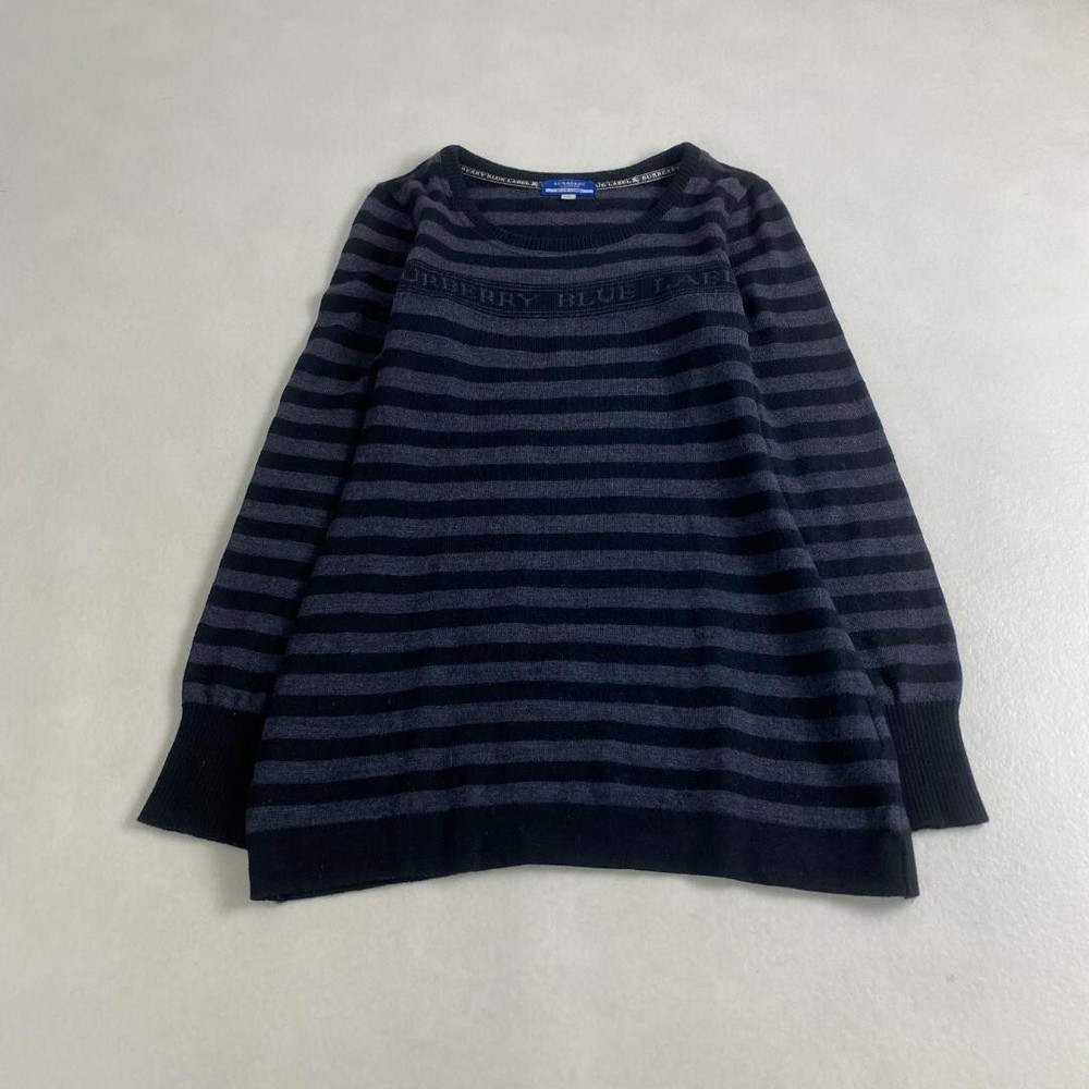 Burberry Blue Label Knit Border Y2K Sweater Black Wool Women Size 38/S-M Used