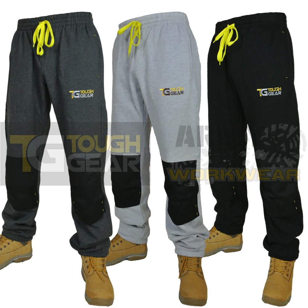 Mens Knee Pad Pockets Elasticated Fleece Work Jogging Bottoms Joggers Trousers