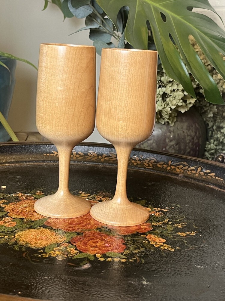 2 Maple Wooden Wine Glasses - 7