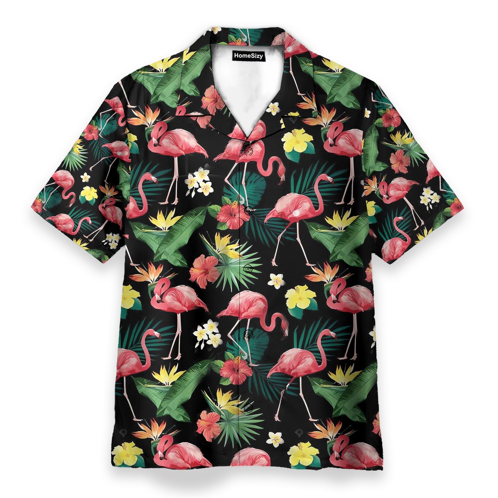 Flamingo Hibiscus Tropical Leaves Pattern   Hawaiian Shirt Beach Shorts