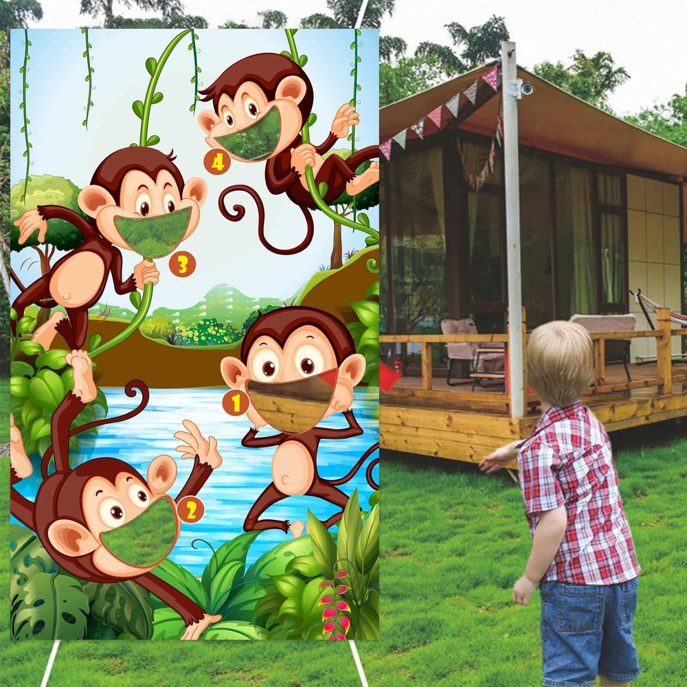 Monkey Toss Games Tropical Jungle Forest Animal Banner Backdrop Background