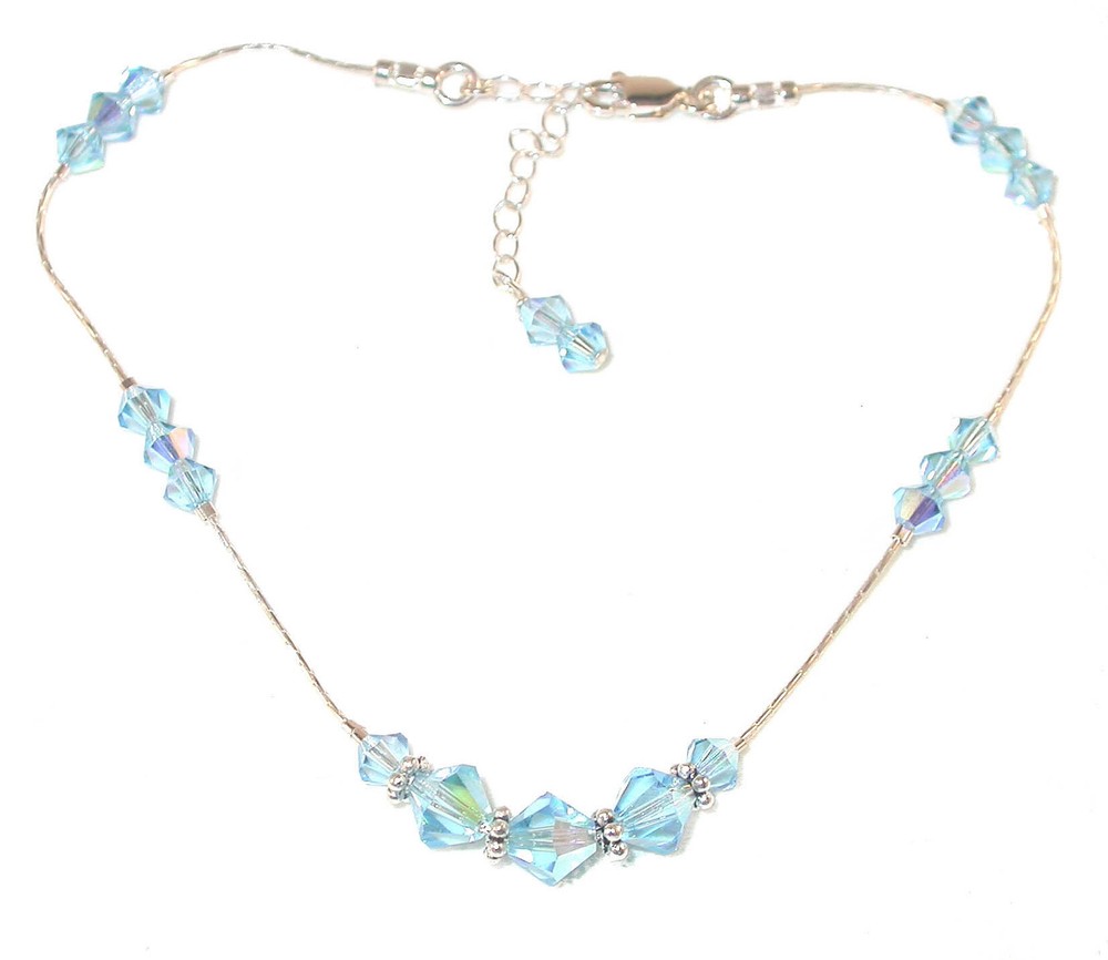 AQUAMARINE Blue Crystal Anklet ANKLE BRACELET Sterling Silver Swarovski Elements