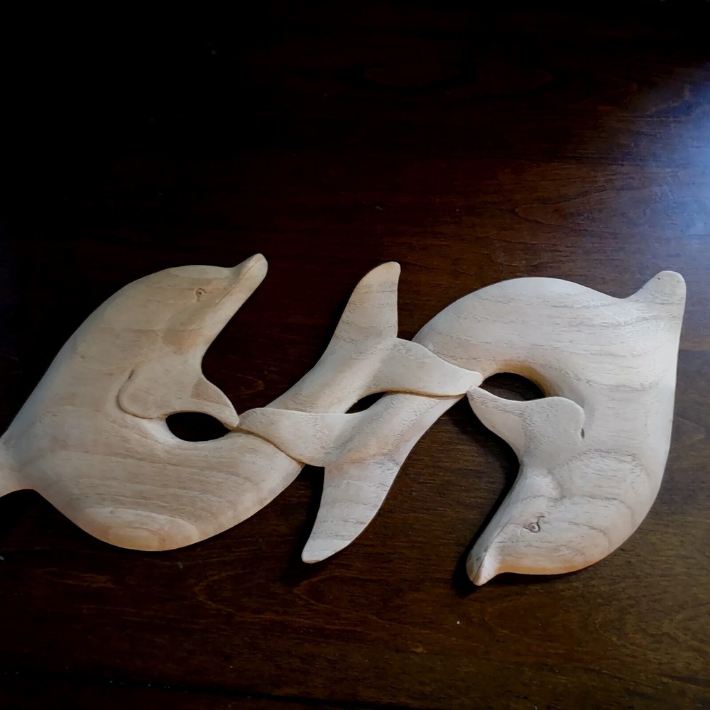 Hand Carved Wooden (Unfinished) Dolphins, Dolphin/Ocean/Beach Home Decor