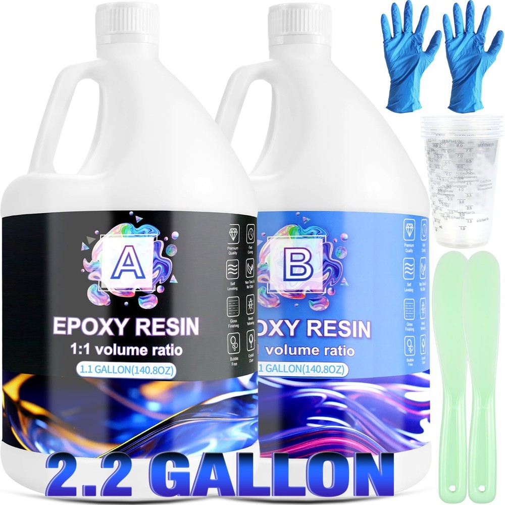 2.2 Gallon Clear High-Gloss Self-Leveling Epoxy Resin Kit for Art & Crafts