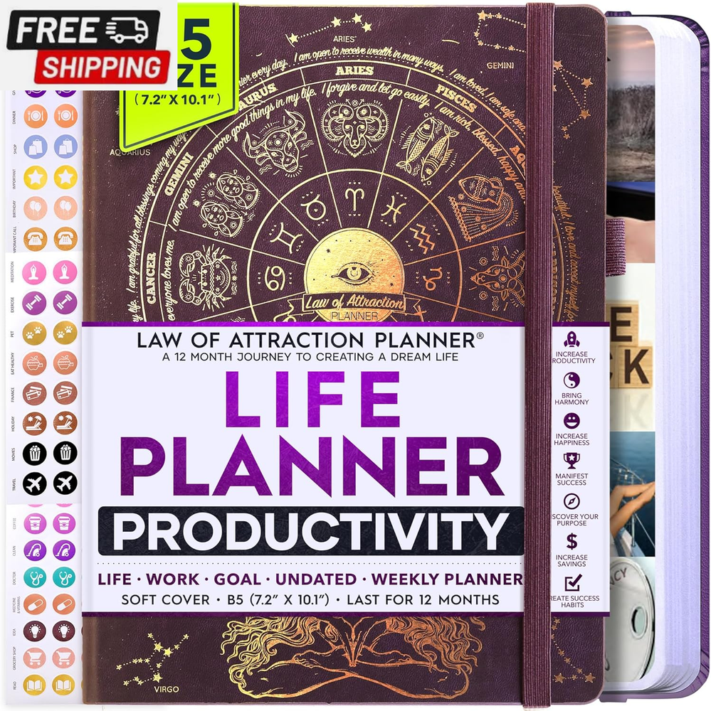 Life Planner - Undated Deluxe Weekly and Monthly Planner, a 12 Month Journey to