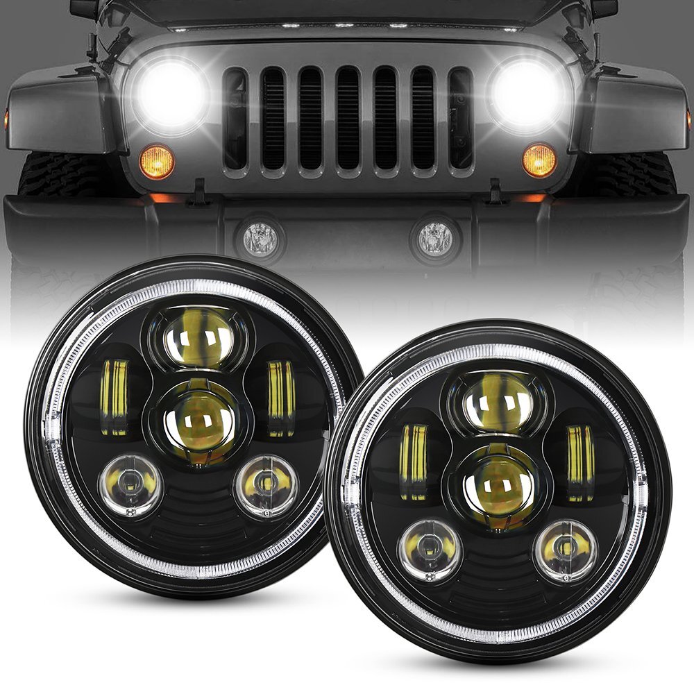 2x 7'' Round LED Headlights Hi/Lo Beam Halo DRL For Jeep Wrangler JK TJ CJ LJ
