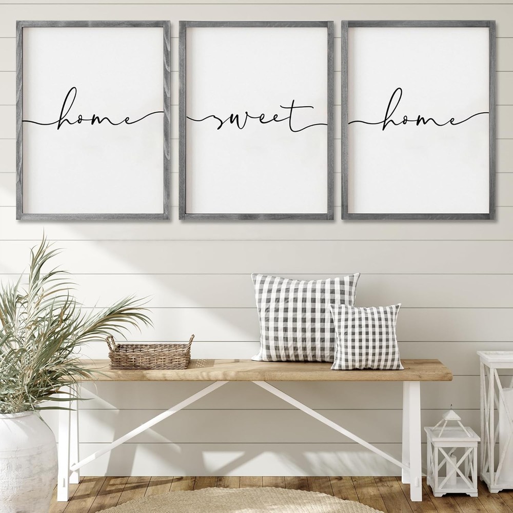 Farmhouse Home Sweet Home Sign Set of 3 Framed Wall Decor for Bedroom