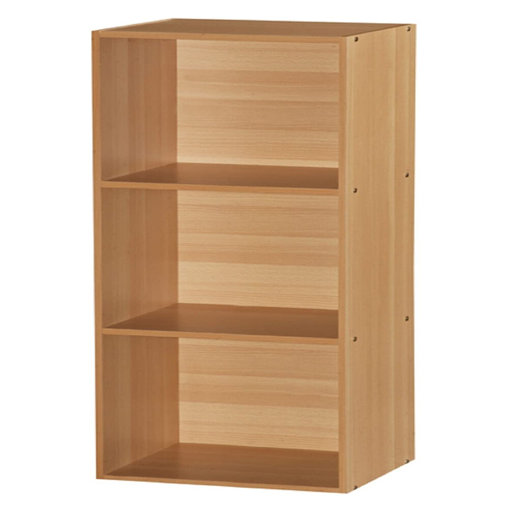 Hodedah 3-Shelf Beech Wood Bookcase for Home or Office Storage