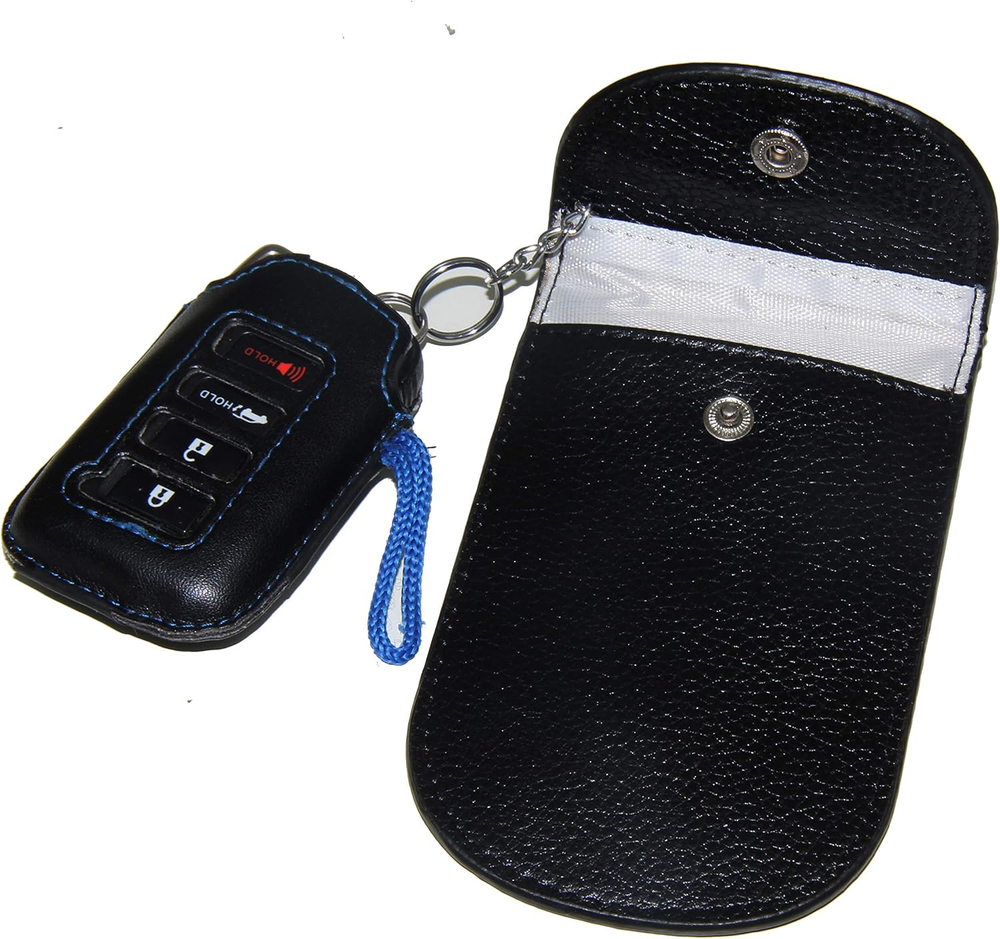 Genuine Leather RFID Signal Blocker Case for Car Key Fob Antitheft Faraday Bag