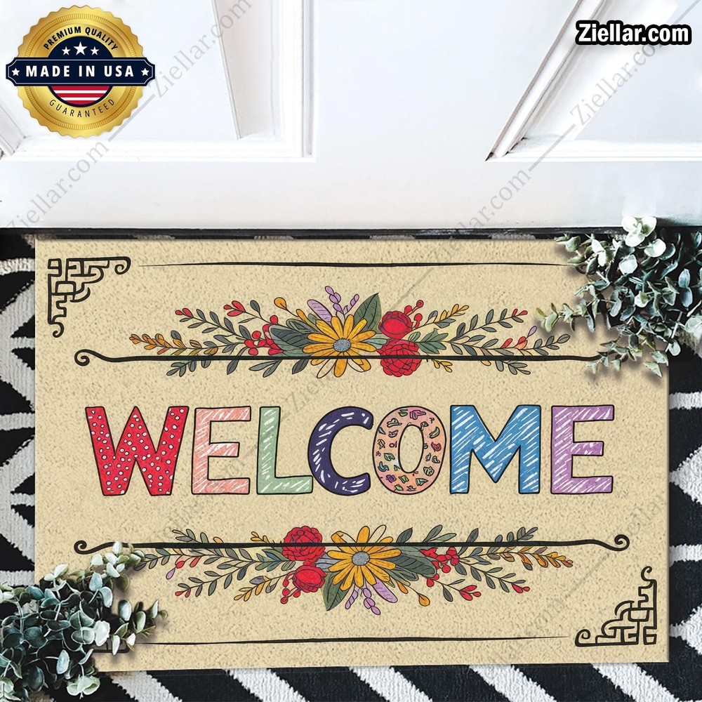 Personalized Bright Flower Doormat, Unique Welcome Mat Elegant Detail