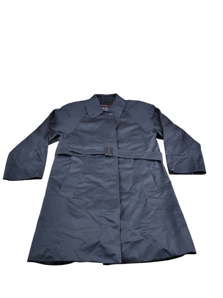 Burberry Trench Coat Womens Size 10 R Long Navy Double Nova Check Liner (A)