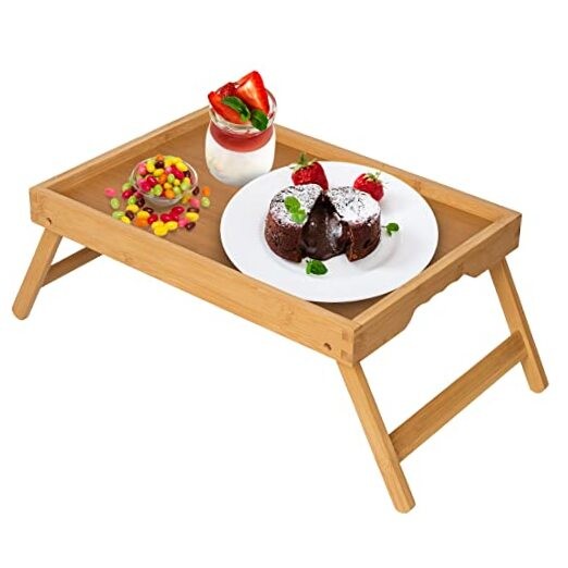 Bamboo Bed Tray Table with Folding Legs for Breakfast, Laptop, or TV Use