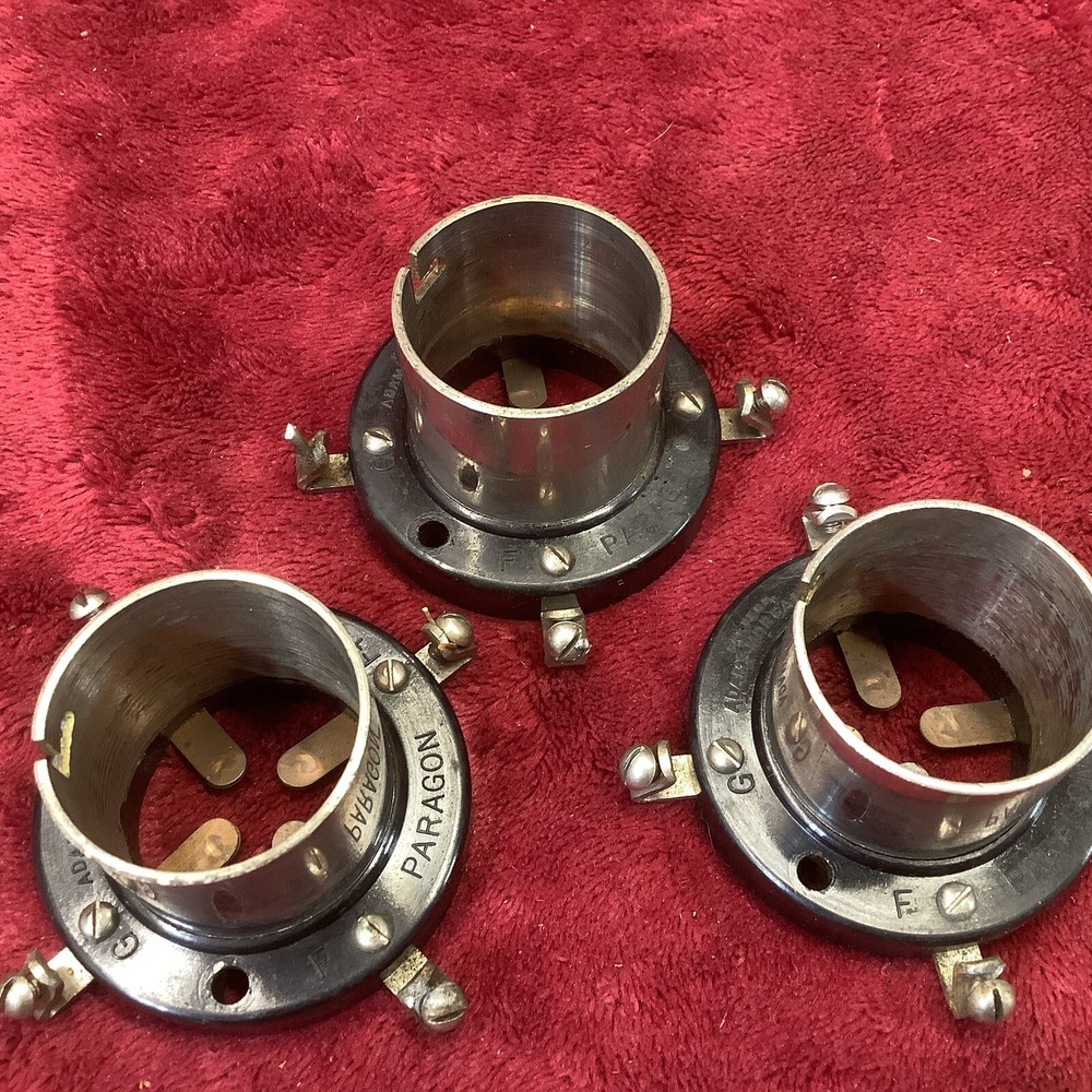 (3) 1920s PARAGON RADIO TUBE SOCKET NICKEL Plate 4 Brass Blade Fits 45 50 26 01A