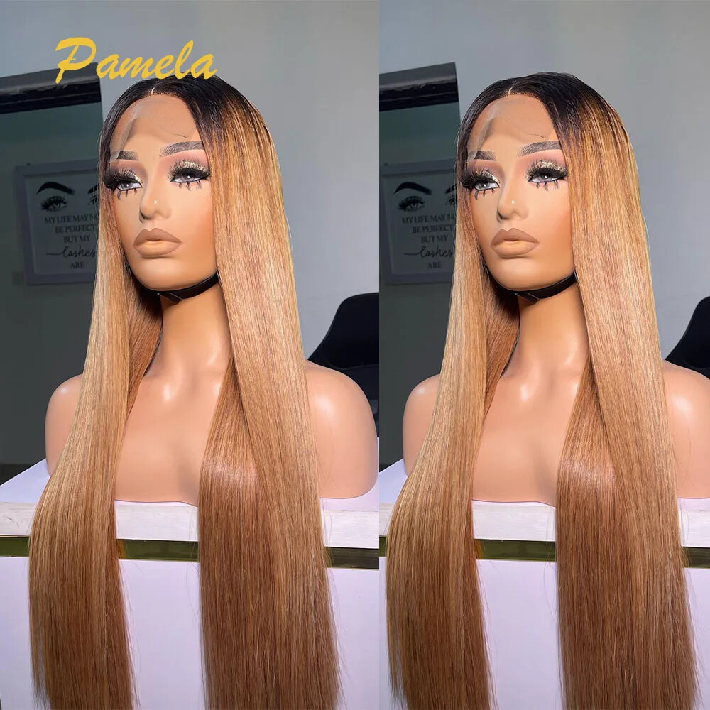 1B/30 Ombre Straight Glueless Lace Closure Wig Human Hair Pre Plucked