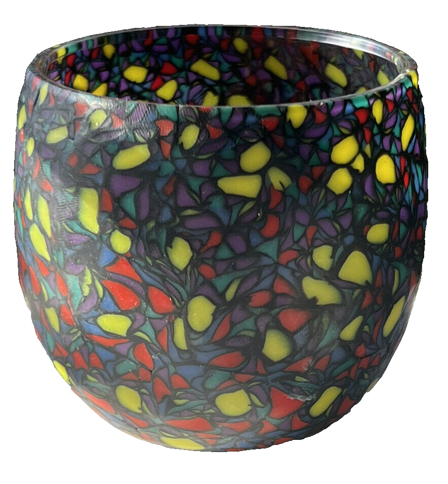 Vintage Italian Mosaic Glass Tealight Candle Holder Colorful Art