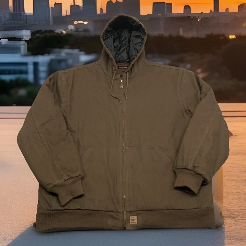 Wolverine Work Jacket XXL Heavy Quilt Lined Hooded Full Zip Carhartt Style