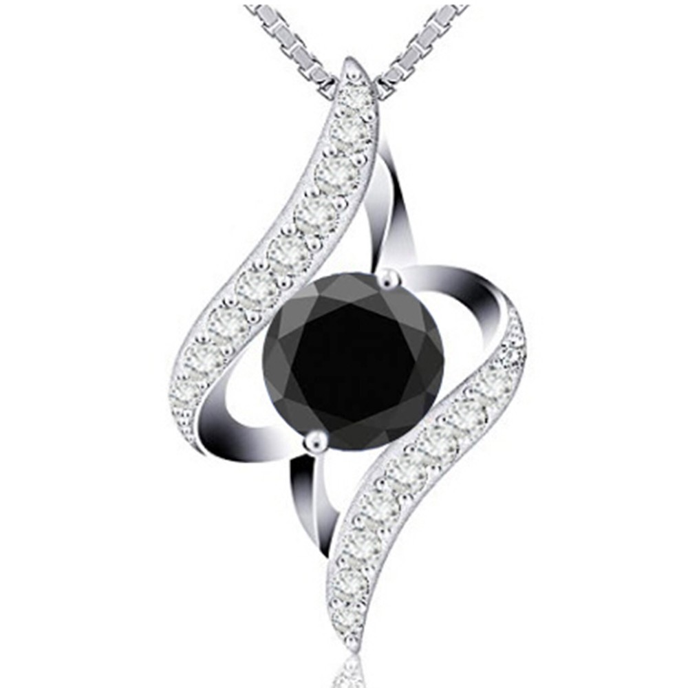 2.22Ct Round Shape 100% Natural Black Diamond Pendant In 925 Sterling Silver