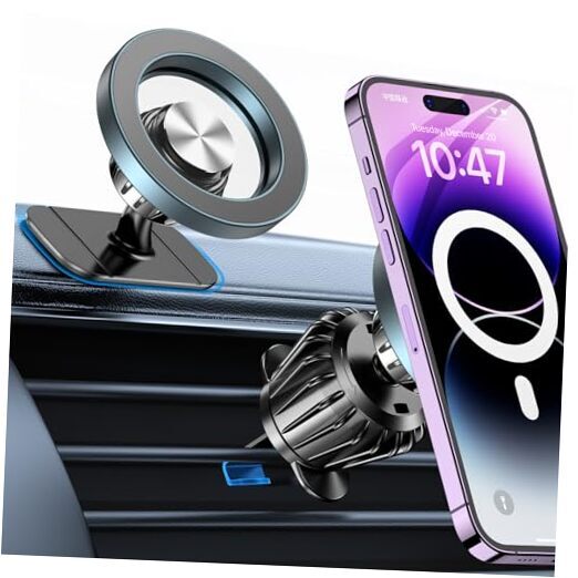 MagSafe Car Mount with 20 Strong Magnets - Metal Gray Magnetic Phone Holder