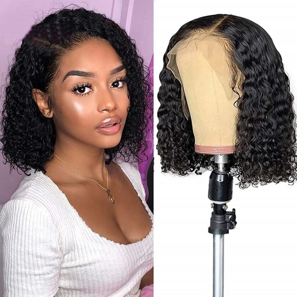 Short Deep Wave Bob Wig Glueless Rose Net Machine Made Curly