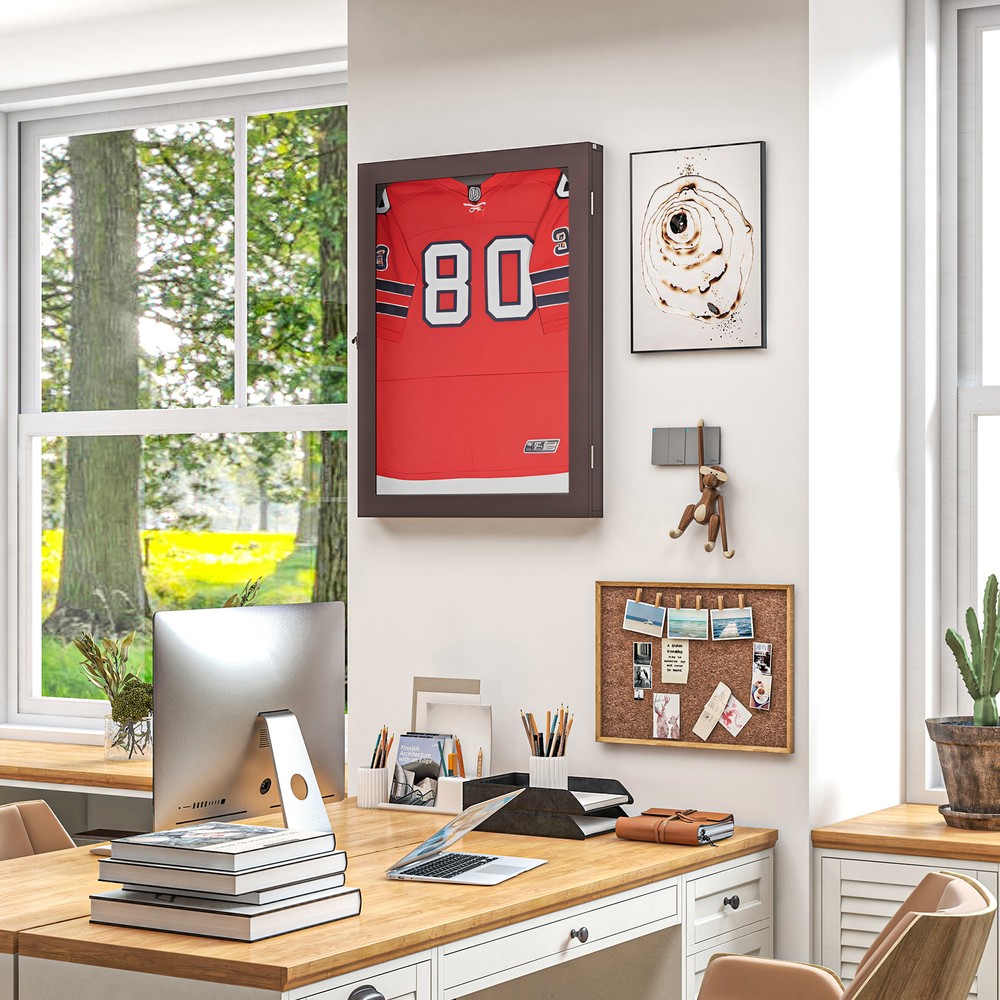 Athletic Jersey Shadow Frame Square Lockable Display Case with Brass Hook Hanger