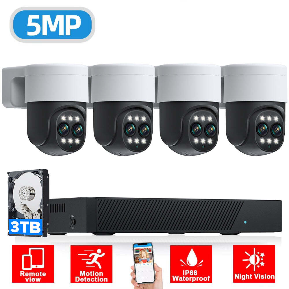 8MP 4K 8CH NVR 5MP PT PoE Home Security Camera System AI Humanoid Detection 3TB