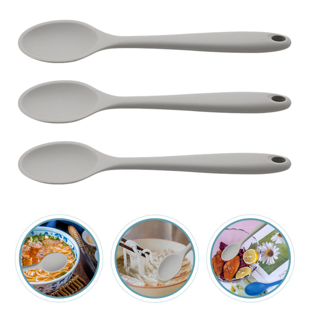 3 Pcs Spoons Silicone Coffee Adult Silver Household Kitchen