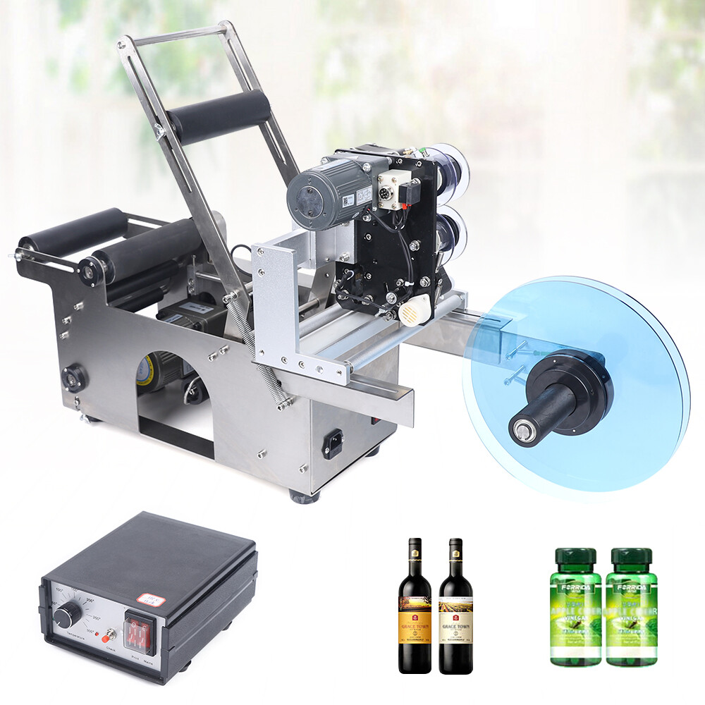 100W Semi-Auto Round Bottle Labeler with Date Stamp 20-40pcs/Min-image