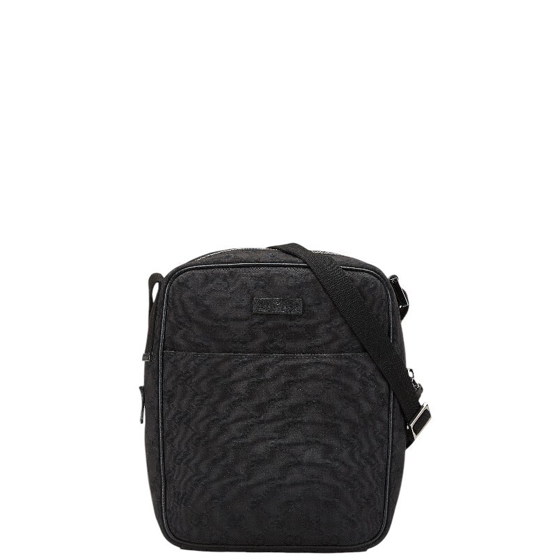 GUCCI GG Canvas Shoulder Bag in Black Leather with Gold Hardware 450255