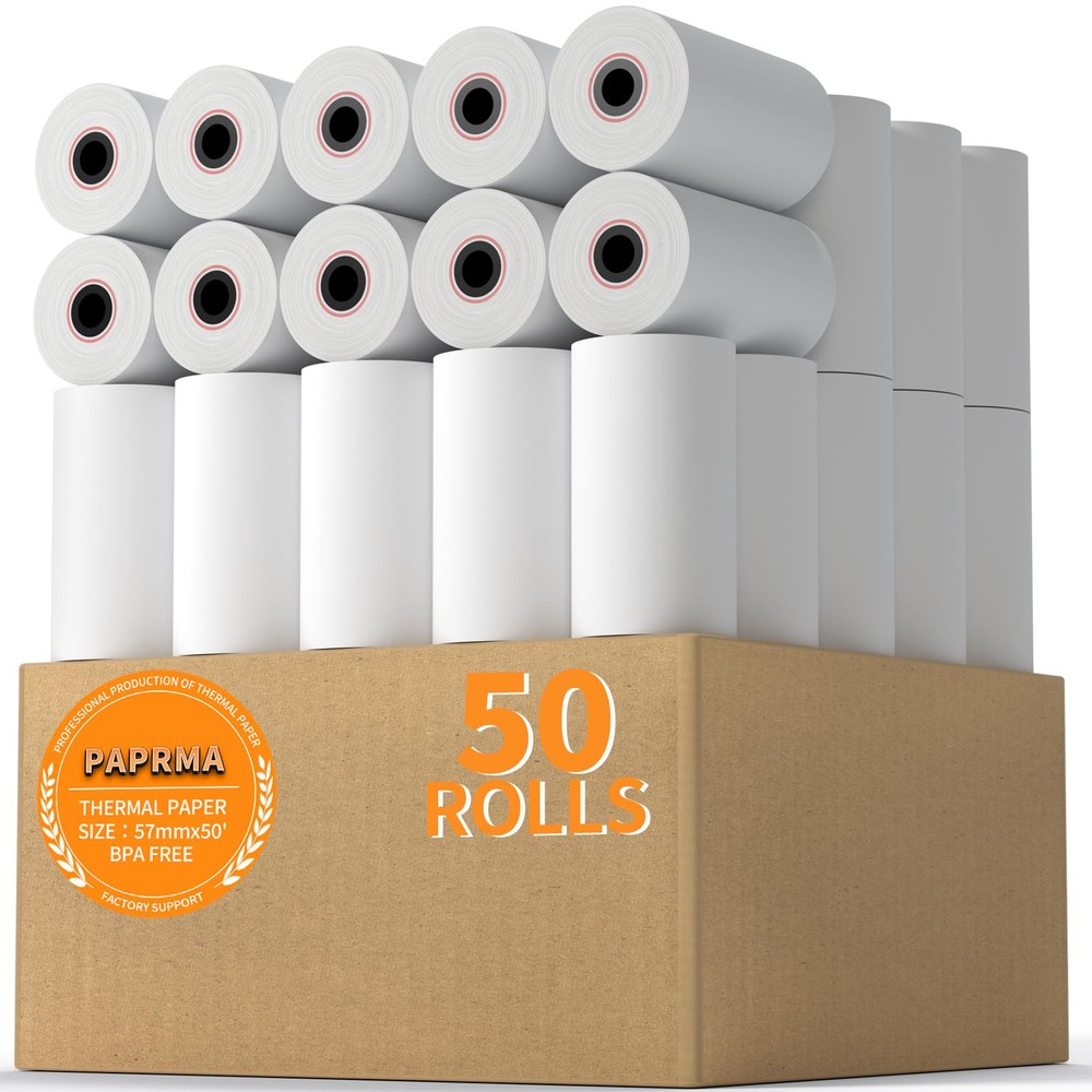 2.25x50ft Thermal Receipt Paper Roll 50-Pack for Cash Registers