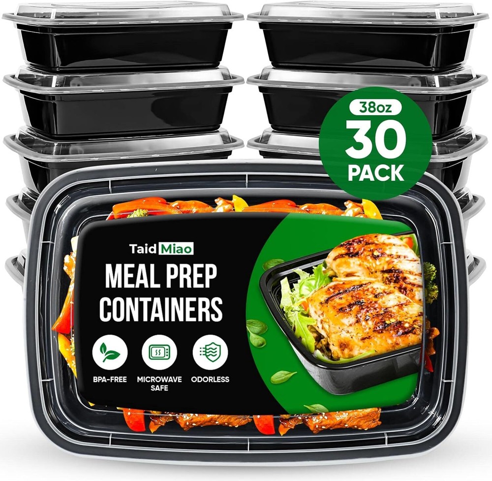 30-Pack Reusable 38oz Meal Prep Containers for Food Storage