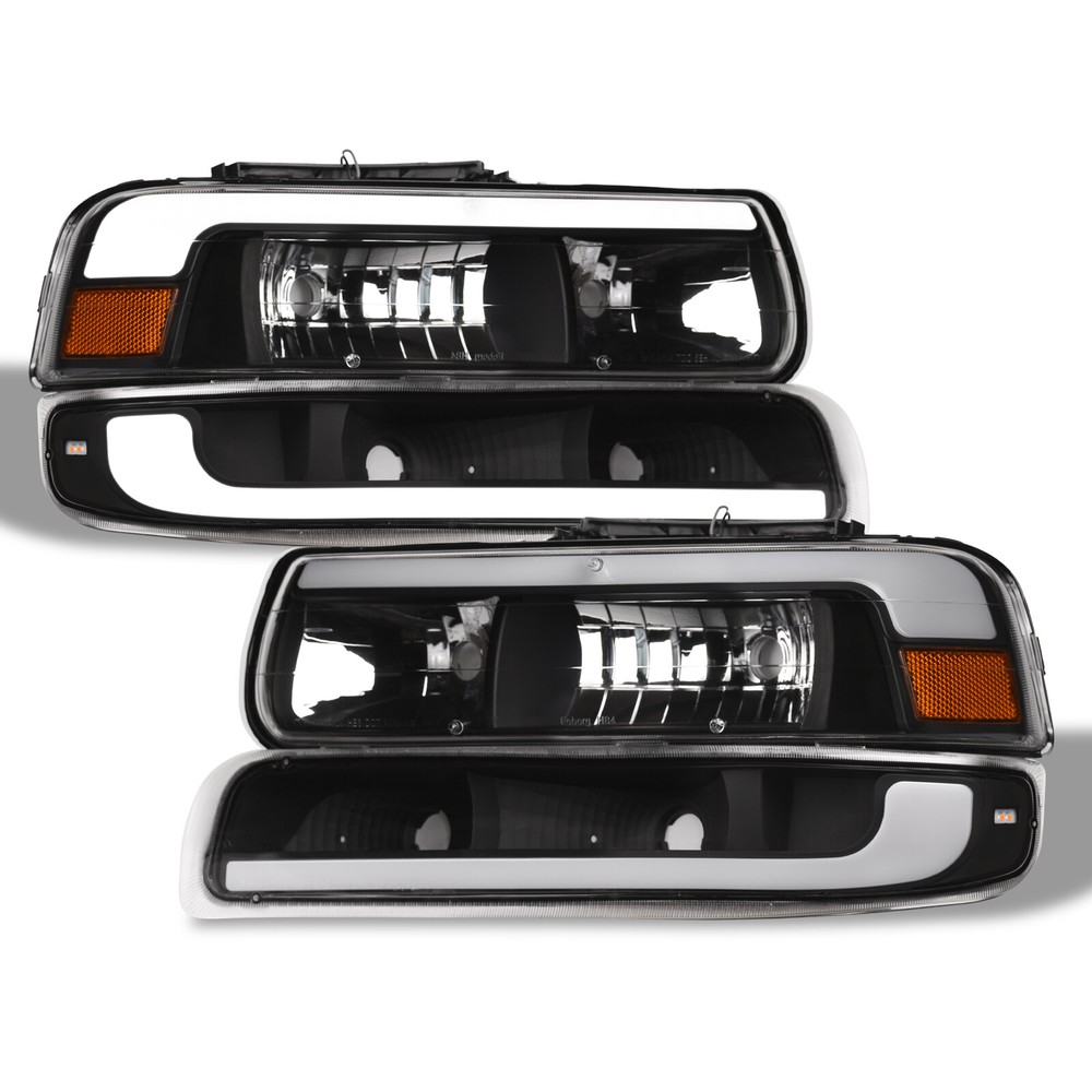Topline For 99-02 Silverado/00-06 Suburban/Tahoe LED Strip Headlights+Bumper Blk
