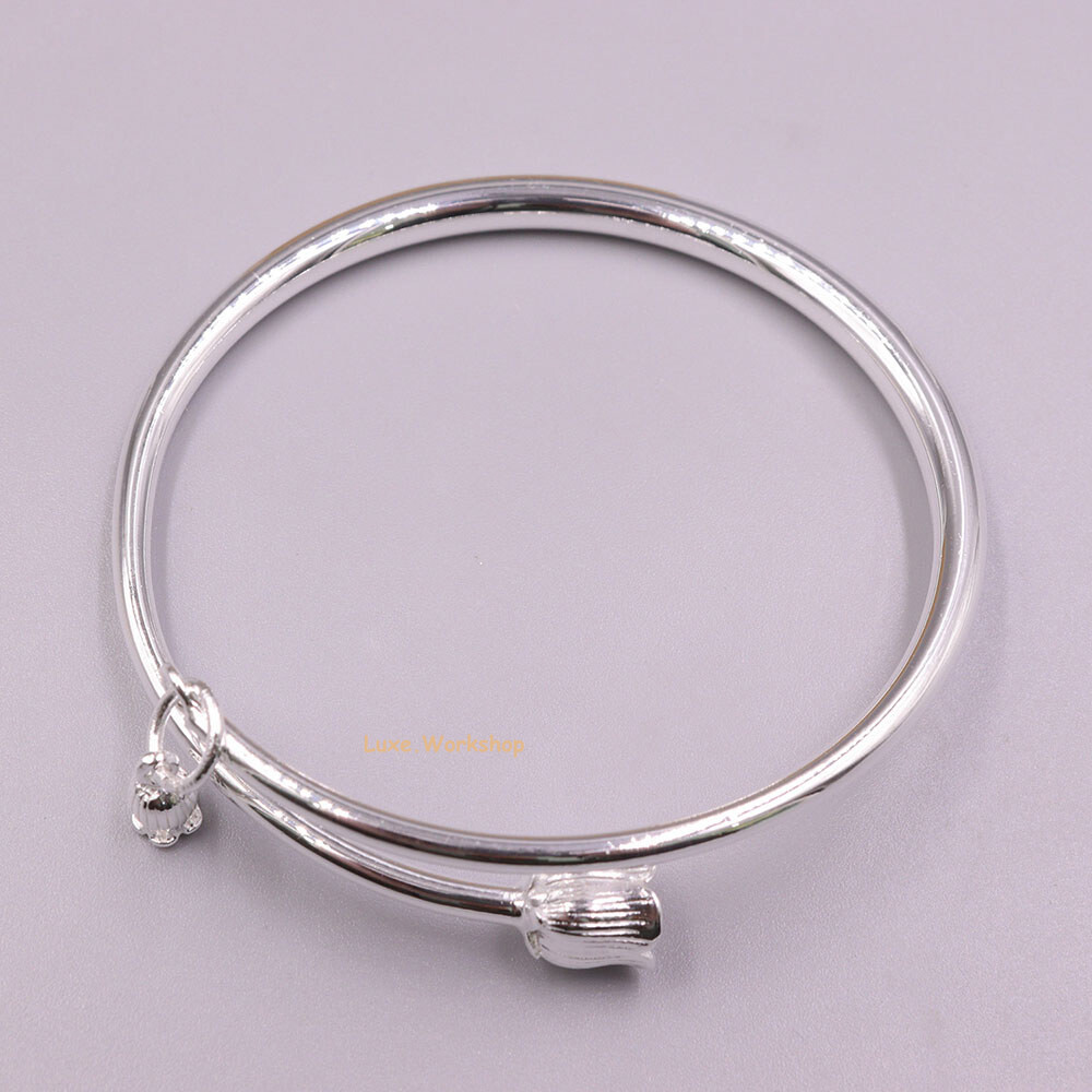 Pure 999 Silver Convallaria Majalis Women's Closed Bangle 2.36 Inch