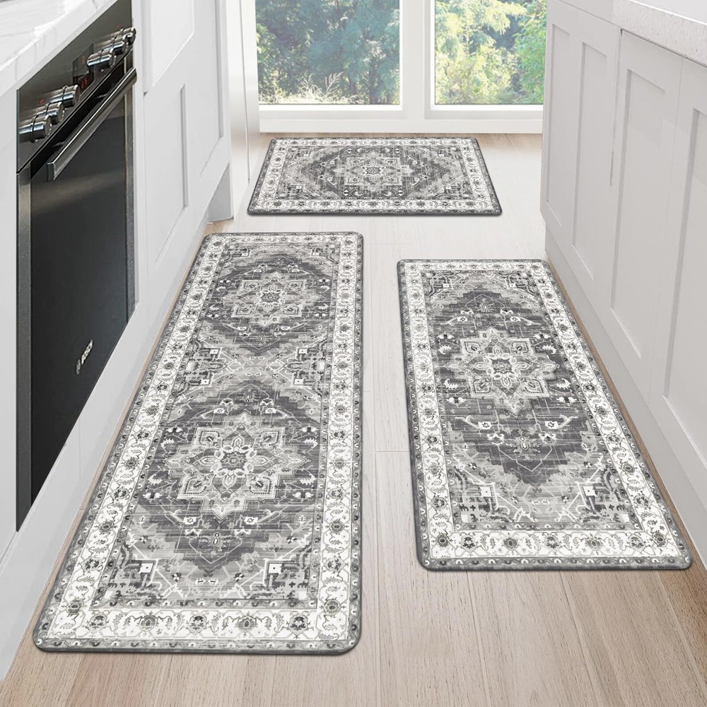 Cushioned Kitchen Rug Sets 3 Piece Anti Fatigue Kitchen Mats for Floor Non Sl...